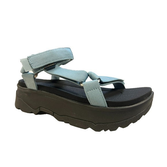 Teva Universal Platform Wedge Sandal Blue Hook Loop Closure Black Platform SZ 8 - Picture 2 of 12